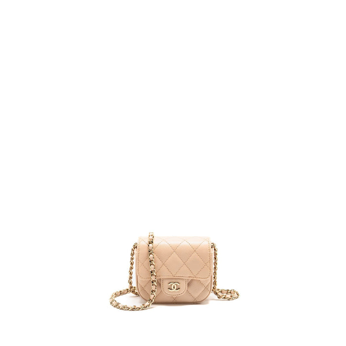 CHANEL MINI CLUTCH WITH CHAIN CAVIAR BEIGE LGHW