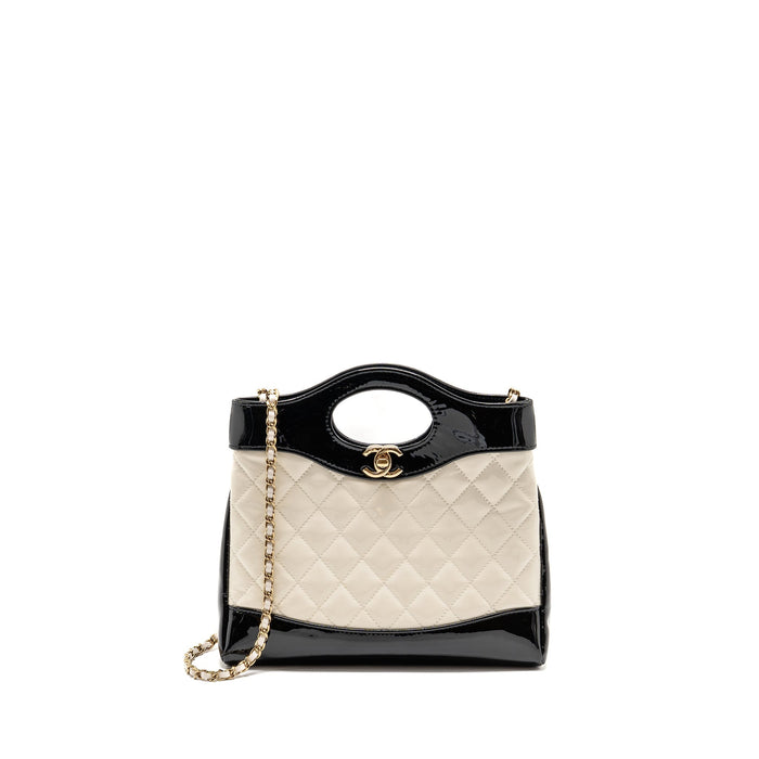 CHANEL MINI 31 BAG PATENT BLACK / WHITE LGHW (MICROCHIP)