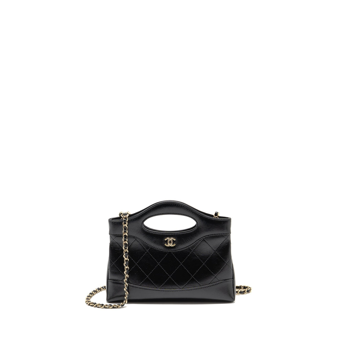 CHANEL 24C MINI 31 CLUTCH WITH CHAIN SHINY CALFSKIN BLACK LGHW (MICROCHIP)