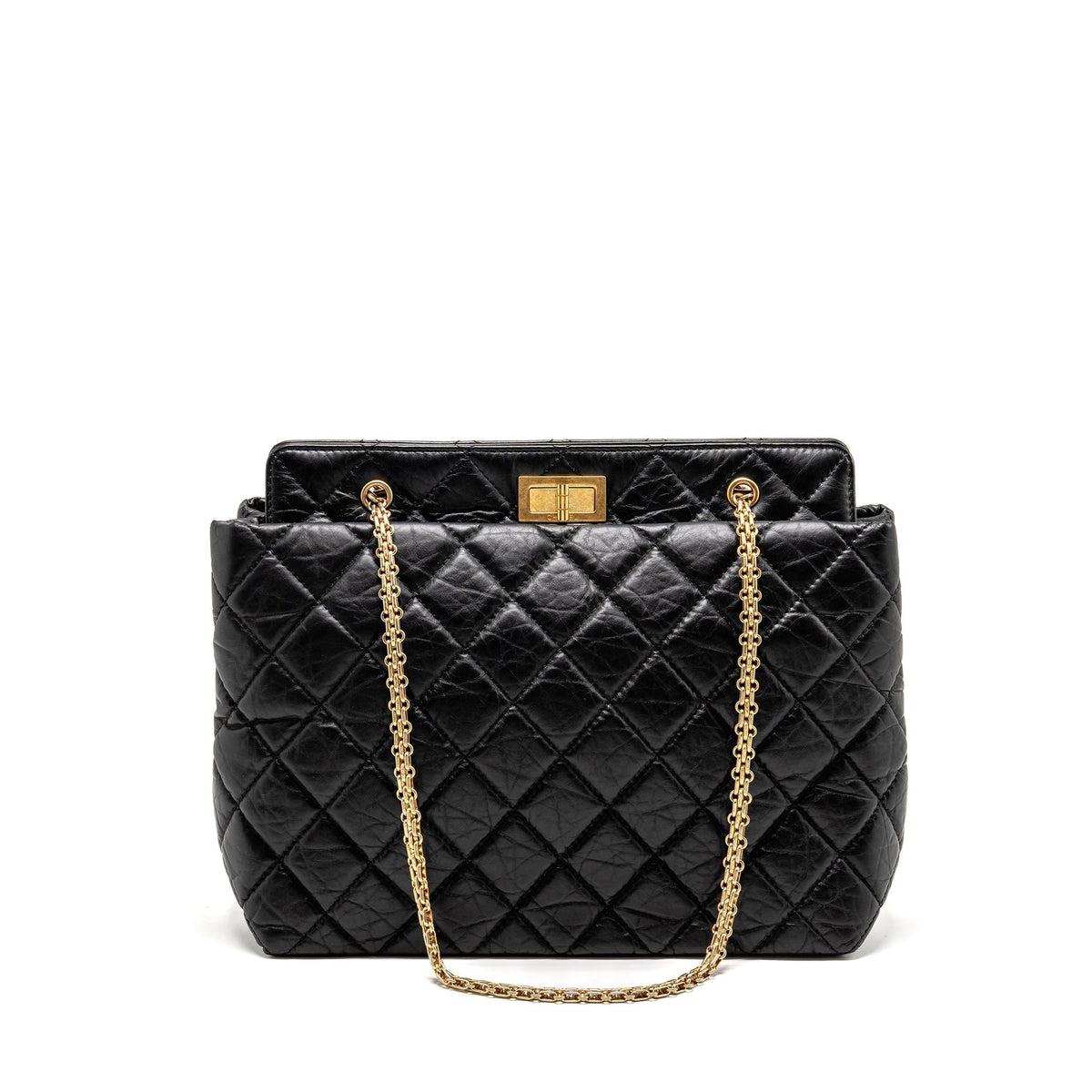 CHANEL 2.55 REISSUE TOTE BAG QUILTED AGED CALFSKIN BLACK GHW