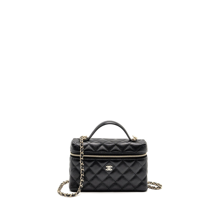 CHANEL 25P CC TOP HANDLE VANITY WITH CHAIN CAVIAR BLACK LGHW (MICROCHIP)