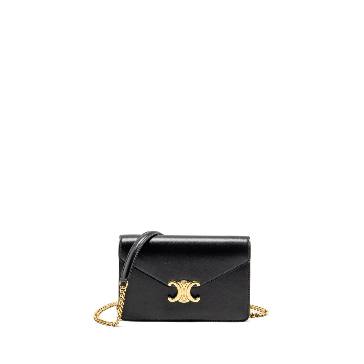CELINE WALLET ON CHAIN MARGO SHINY CALFSKIN BLACK GHW