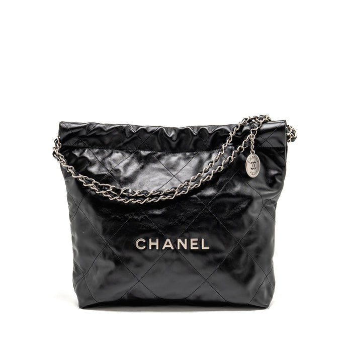 CHANEL SMALL 22 BAG SHINY CALFSKIN BLACK SHW (MICROCHIP)