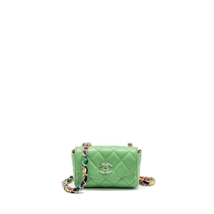 CHANEL MINI SCARF ENTWINED CHAIN FLAP BAG LAMBSKIN GREEN/MULTICOLOUR LGHW