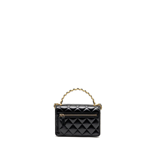 CHANEL TOP HANDLE MINI WALLET ON CHAIN CALFSKIN BLACK GHW(MICROCHIP)