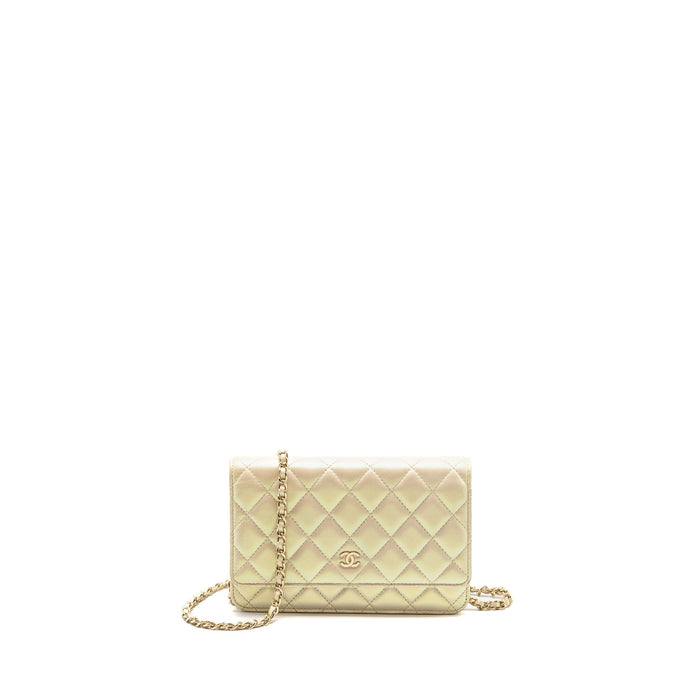 CHANEL WALLET ON CHAIN LAMBSKIN IRIDESCENT IVORY LGHW