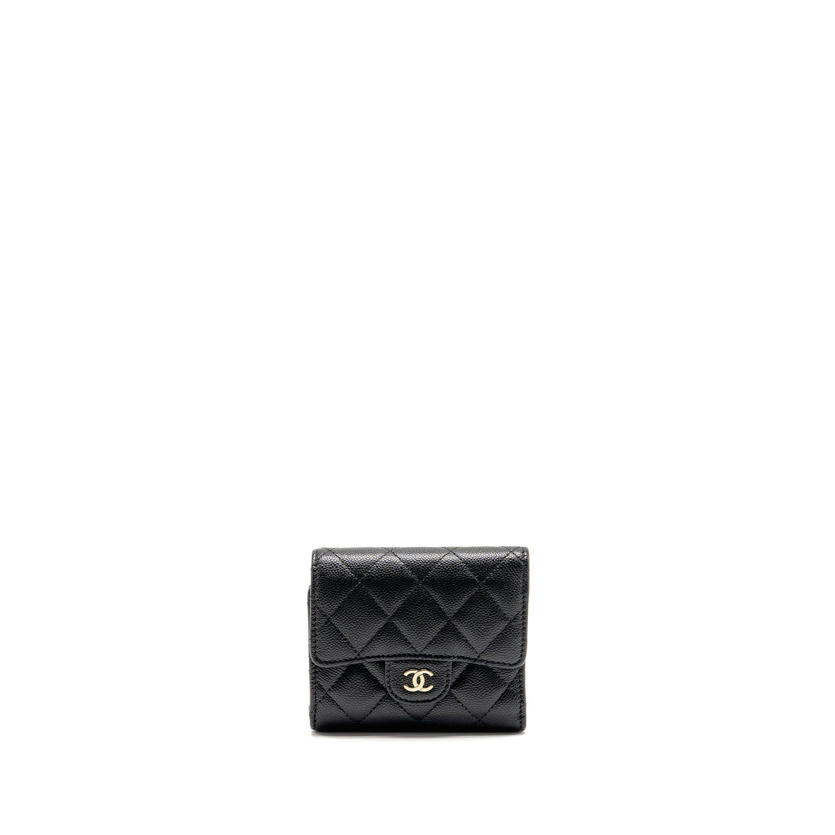 CHANEL COMPACT WALLET CAVIAR BLACK LGHW (MICROCHIP)