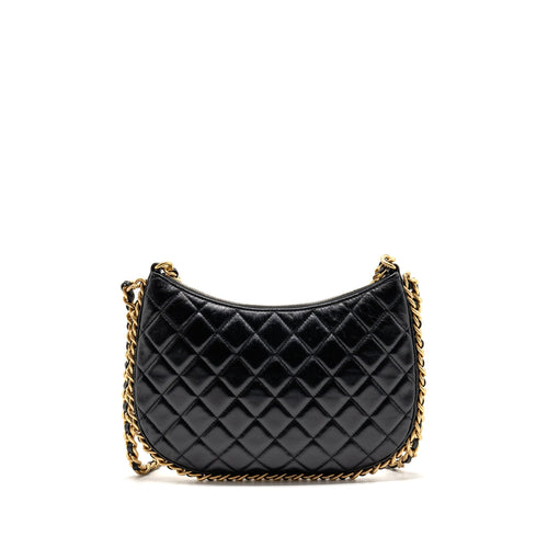 CHANEL LARGE QUILTED HOBO BAG SHINY CRUMPLED LAMBSKIN BLACK GHW (MICROCHIP)