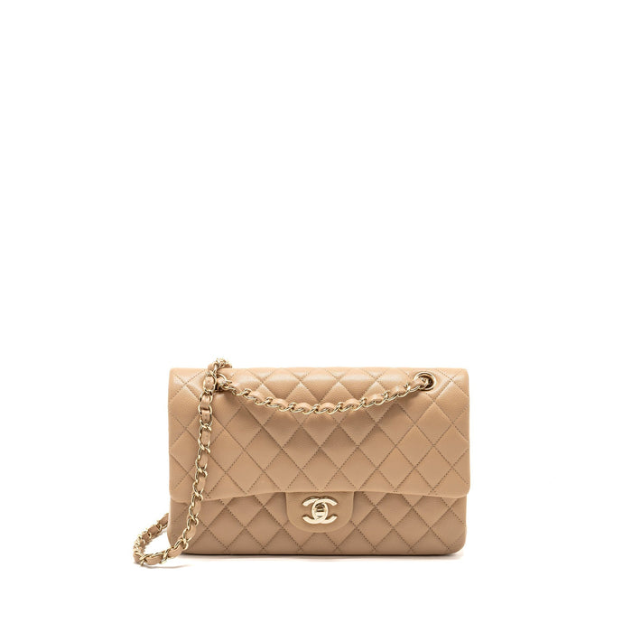CHANEL MEDIUM CLASSIC DOUBLE FLAP BAG CAVIAR DARK BEIGE LGHW