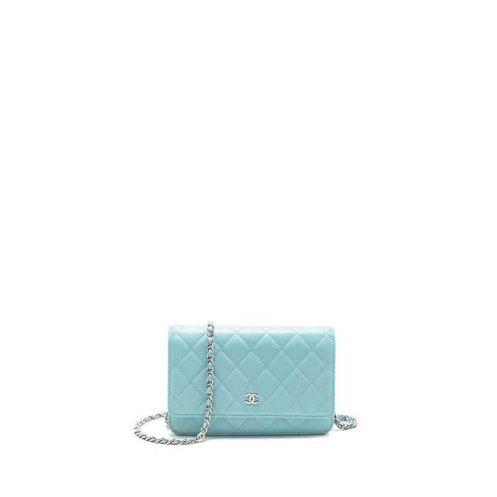 CHANEL CLASSIC WALLET ON CHAIN LAMBSKIN LIGHT BLUE SHW