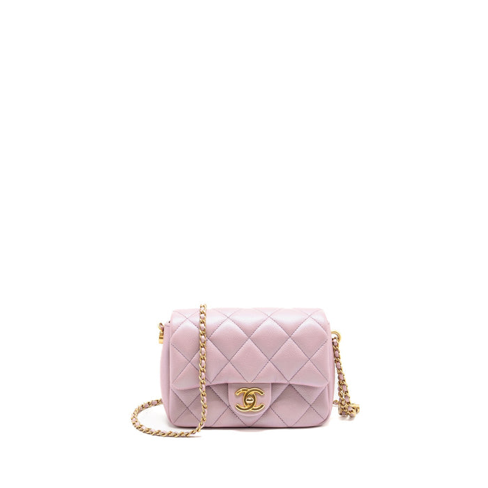 CHANEL 21K MY PERFECT MINI FLAP BAG CAVIAR IRIDESCENT PINK GHW (MICROCHIP)