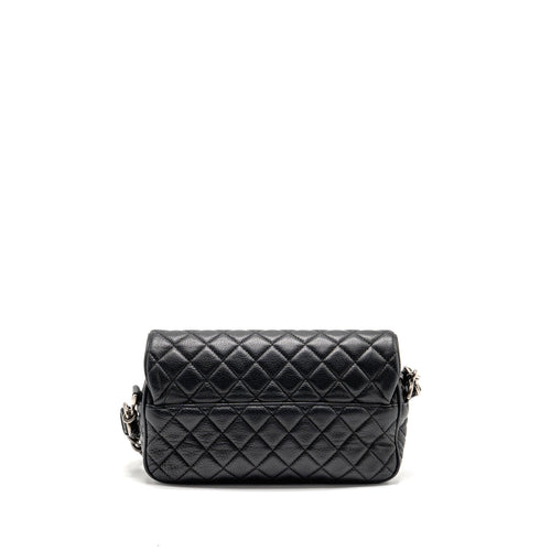 CHANEL MEDIUM CASUAL ROCK FLAP BAG GRAINED CALFSKIN BLACK RUTHENIUM HARDWARE