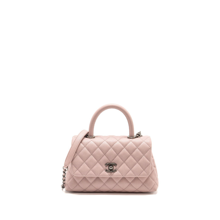 CHANEL SMALL COCO HANDLE CAVIAR PINK RUTHENIUM SHW