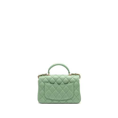 CHANEL 23P TOP HANDLE MINI RECTANGULAR LAMBSKIN LIGHT GREEN LGHW (MICROCHIP)