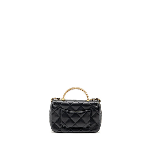 CHANEL 24S TOP HANDLE MINI FLAP BAG LAMBSKIN BLACK GHW (MICROCHIP)
