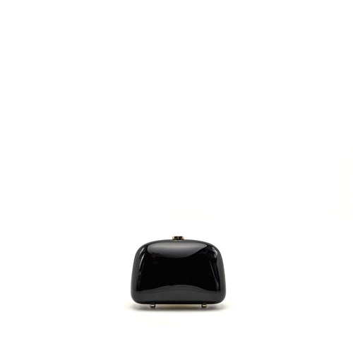 CHANEL CAMELLIA MINAUDIERE CHAIN EVENING CLUTCH ACRYLIC PLASTIC BLACK / SILVER SHW