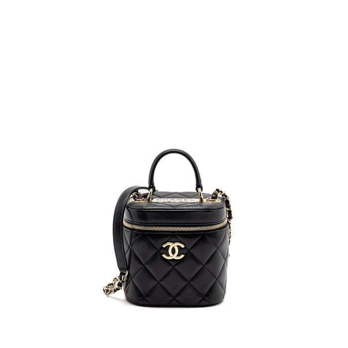 CHANEL TRENDY CC ROUND VANITY CASE CROSSBODY BAG LAMBSKIN BLACK LGHW