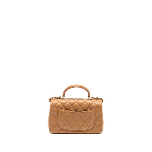 CHANEL TOP HANDLE MINI RECTANGULAR FLAP BAG LAMBSKIN CARAMEL LGHW(MICROCHIP)