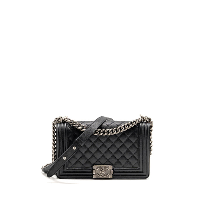CHANEL MEDIUM BOY BAG CAVIAR BLACK SHW