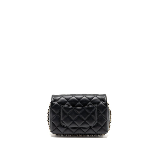 CHANEL QUILTED FLAP BAG WITH PEARL DETAILED CHAIN LAMBSKIN BLACK LGHW