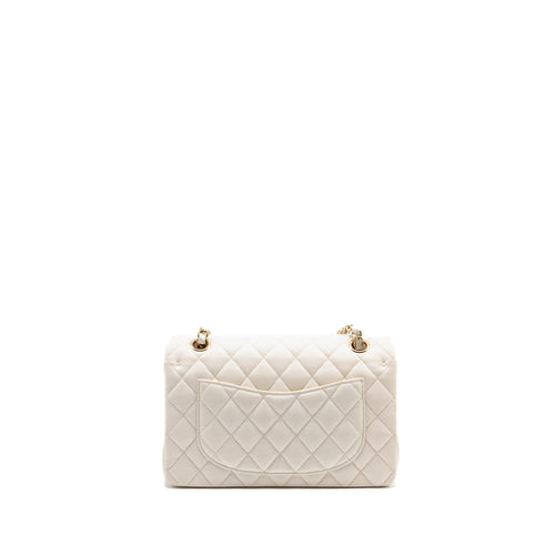 CHANEL SMALL CLASSIC DOUBLE FLAP BAG CAVIAR WHITE LGHW (MICROCHIP)