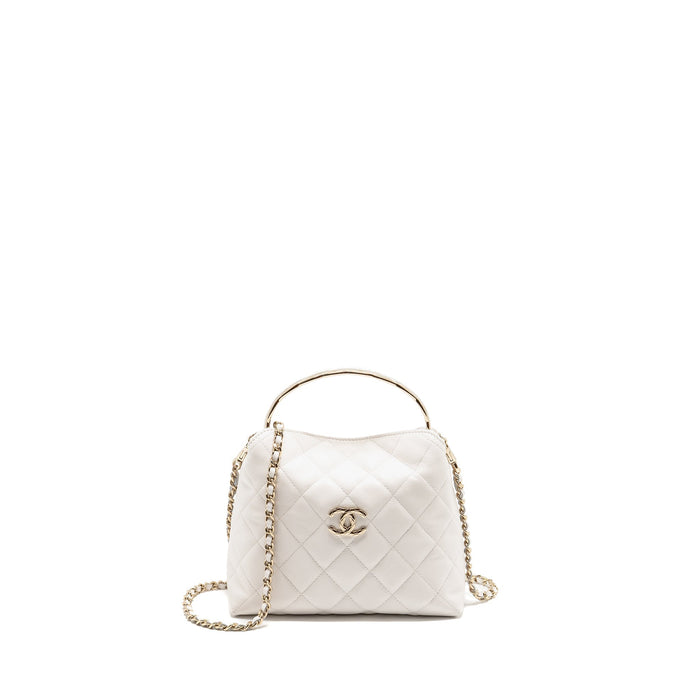 CHANEL 25S COCO CRUSH HANDLE BAG CAVIAR WHITE LGHW (MICROCHIP)