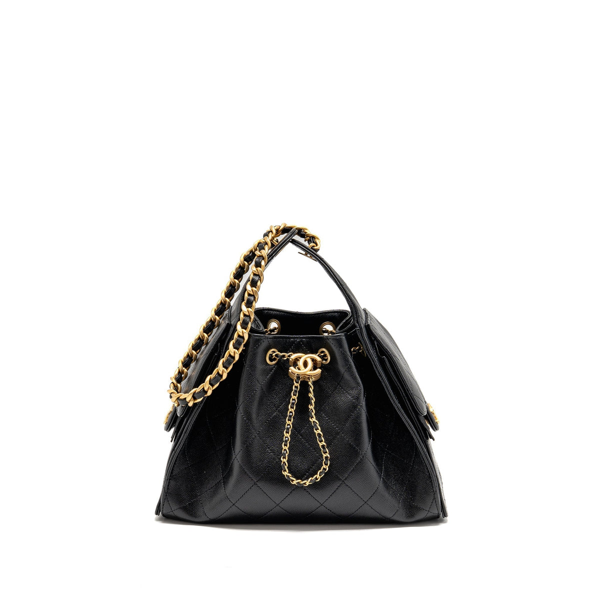 CHANEL 25 SMALL HANDBAG GRAINED CALFSKIN BLACK GHW (MICROCHIP)
