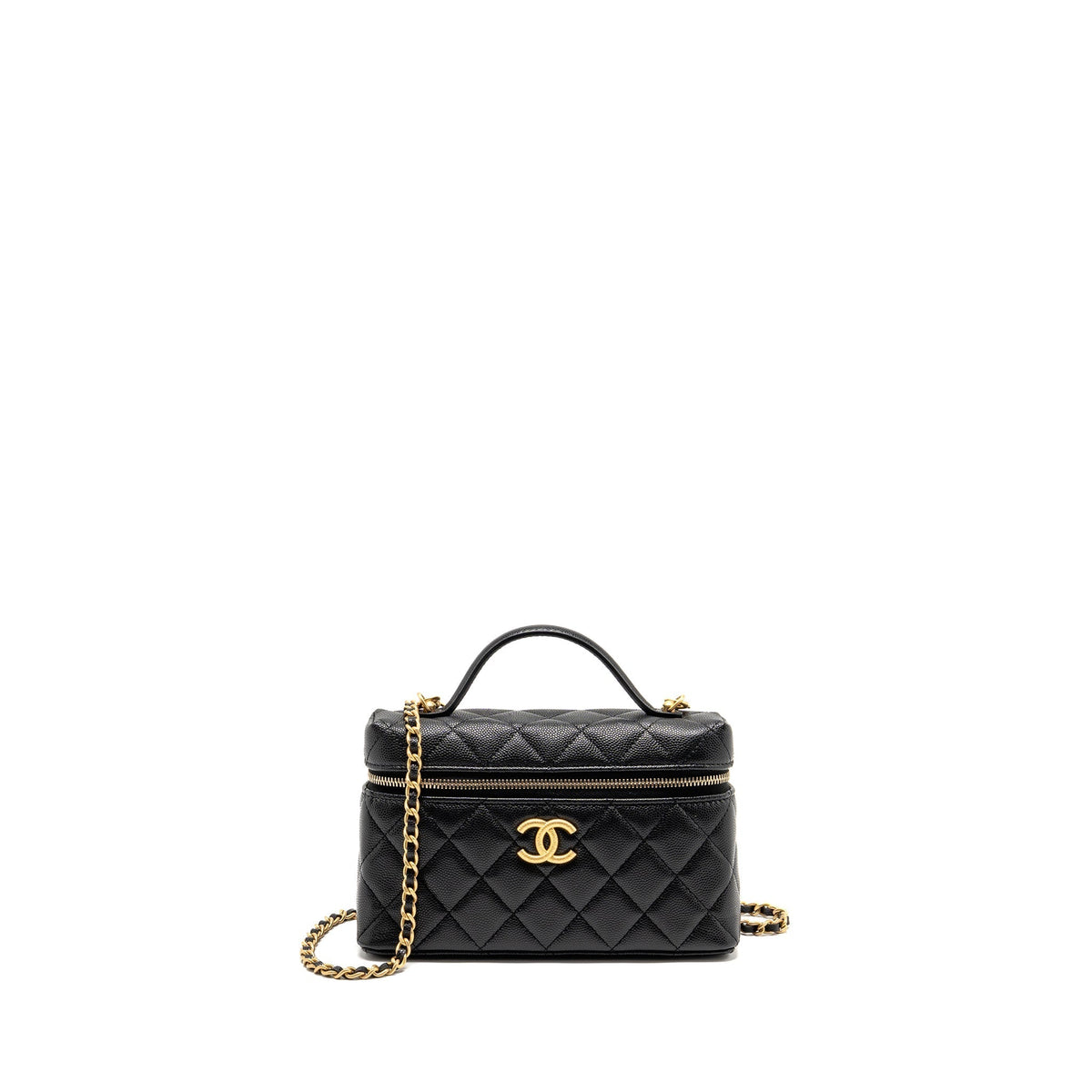 CHANEL TOP HANDLE VANITY BAG WITH CHAIN CAVIAR BLACK GHW (MICROCHIP)