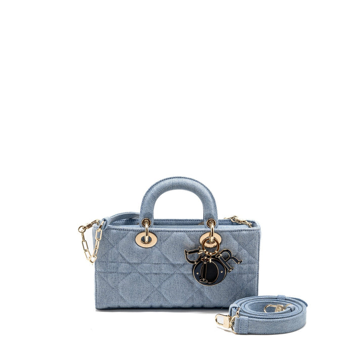 DIOR MEDIUM LADY D-JOY BAG DENIM BLUE LGHW
