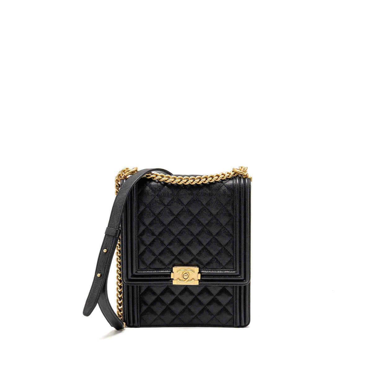 CHANEL NORTH SOUTH/VERTICAL BOY BAG CAVIAR BLACK GHW