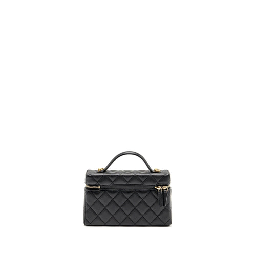 CHANEL TOP HANDLE VANITY BAG WITH CHAIN CAVIAR BLACK GHW (MICROCHIP)
