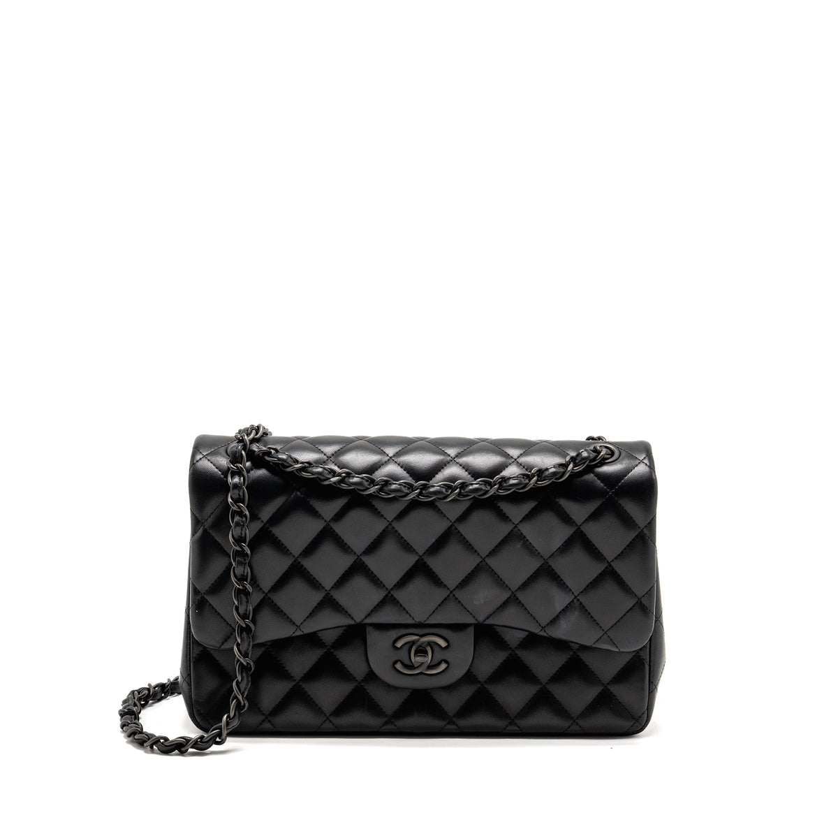 CHANEL JUMBO CLASSIC DOUBLE FLAP BAG LAMBSKIN SO BLACK