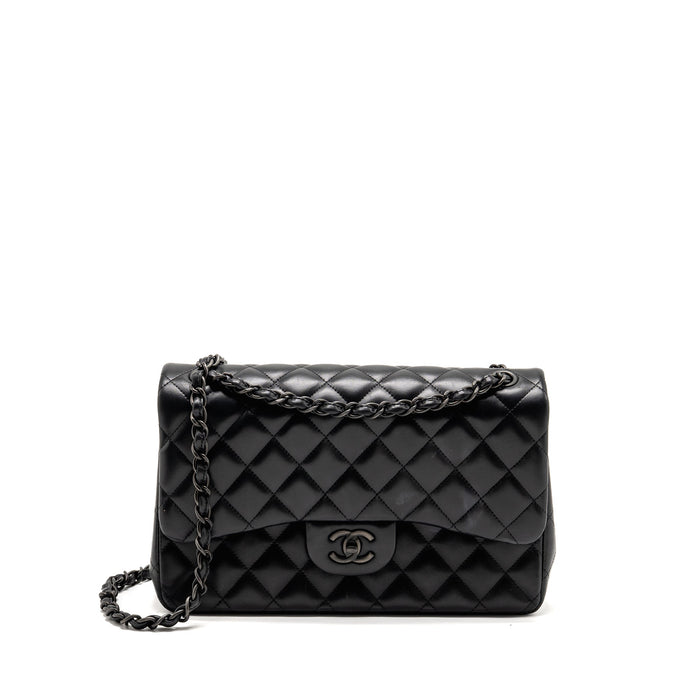 CHANEL JUMBO CLASSIC DOUBLE FLAP BAG LAMBSKIN SO BLACK