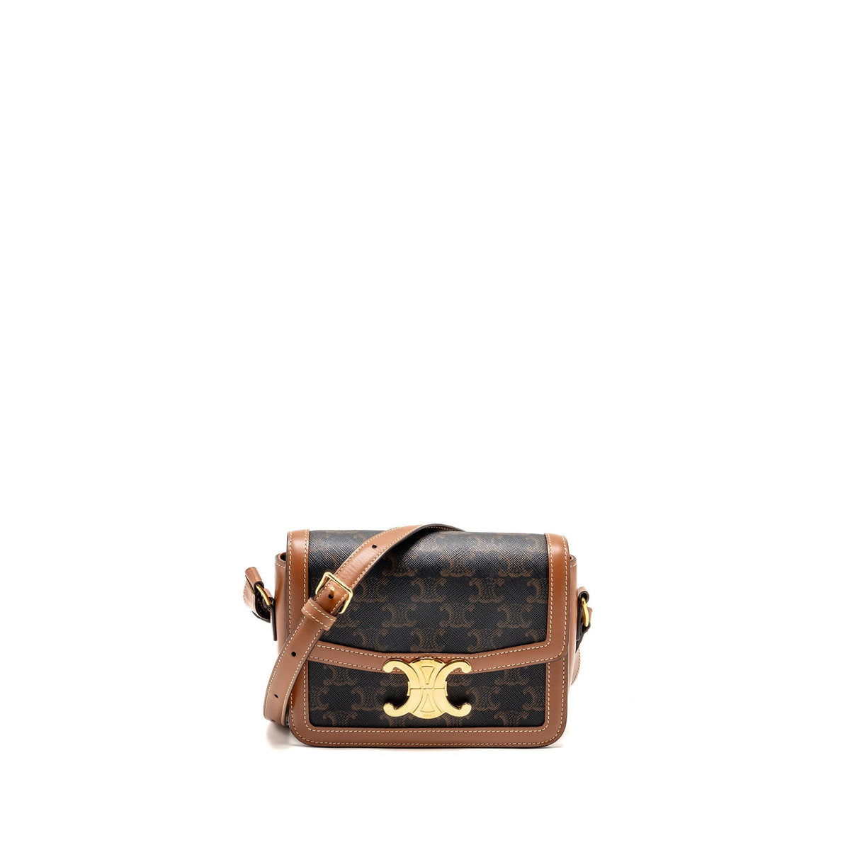CELINE TEEN TRIOMPHE BAG TRIOMPHE CALFSKIN/CANVAS BROWN/MULTICOLOOUR GHW