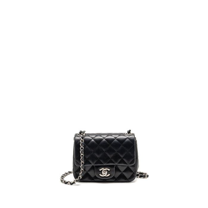 CHANEL CLASSIC MINI SQUARE FLAP BAG LAMBSKIN BLACK SHW