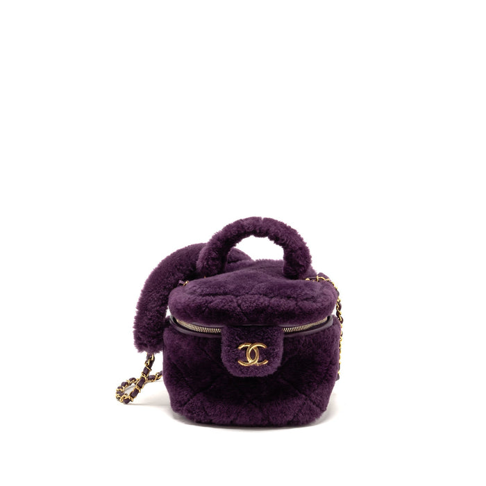 CHANEL TOP HANDLE SMALL VANITY CASE SHEARLING PURPLE GHW (MICROCHIP)