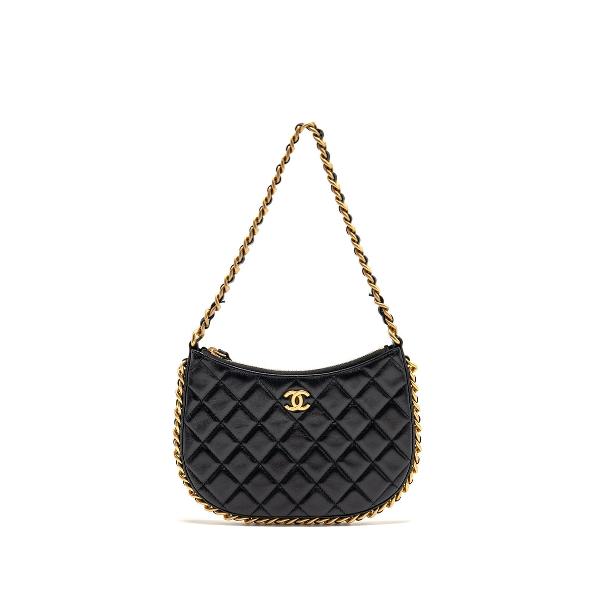 CHANEL 23B ROUND HOBO SHOULDER BAG LAMBSKIN BLACK GHW (MICROCHIP)