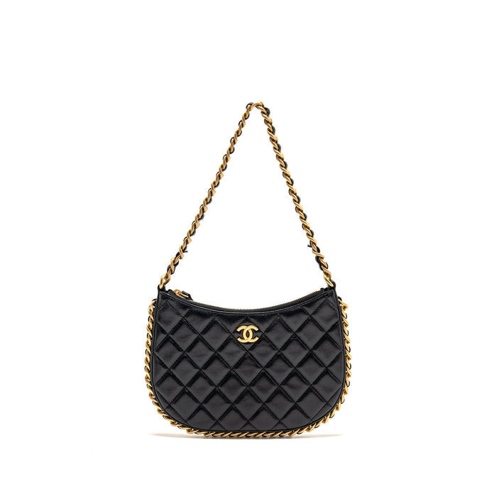 CHANEL 23B ROUND HOBO SHOULDER BAG LAMBSKIN BLACK GHW (MICROCHIP)