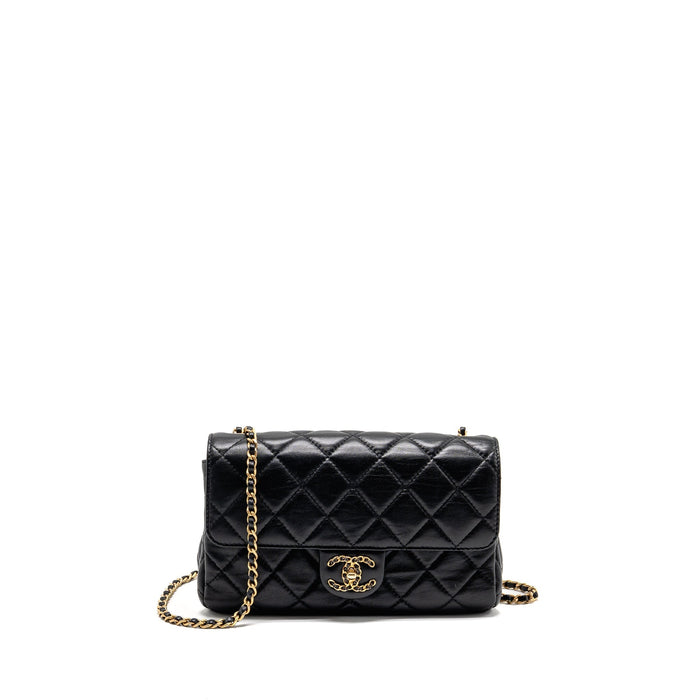 CHANEL 22C QUILTED FLAP BAG LAMBSKIN BLACK GHW (MICROCHIP)