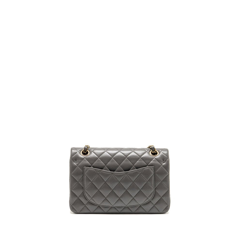 CHANEL SMALL CLASSIC DOUBLE FLAP BAG LAMBSKIN GREY LGHW (MICROCHIP)