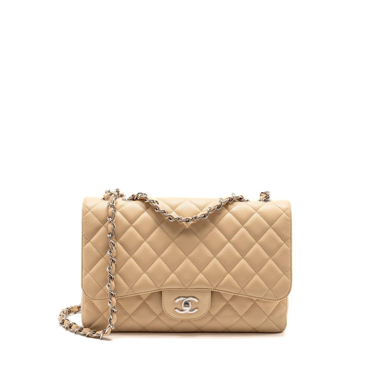 CHANEL JUMBO CLASSIC SINGLE FLAP BAG CAVIAR BEIGE SHW
