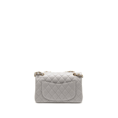 CHANEL SMALL CLASSIC DOUBLE FLAP BAG CAVIAR LIGHT GREY LGHW (MICROCHIP)