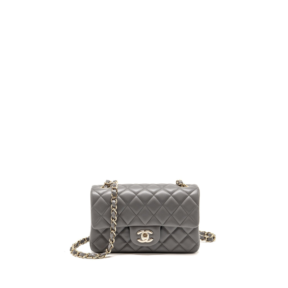 CHANEL MINI RECTANGULAR FLAP BAG LAMBSKIN GREY LGHW (MICROCHIP)