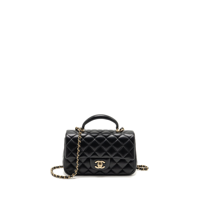 CHANEL TOP HANDLE MINI RECTANGULAR LAMBSKIN BLACK LGHW (MICROCHIP)