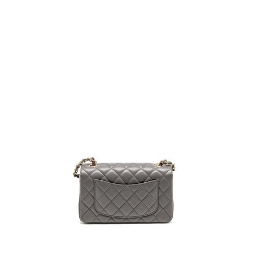 CHANEL MINI RECTANGULAR FLAP BAG LAMBSKIN GREY LGHW (MICROCHIP)