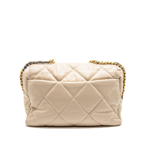CHANEL MAXI 19 BAG GOATSKIN BEIGE MULTICOLOR HARDWARE