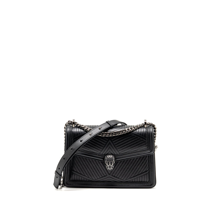BVLGARI SERPENTI FOREVER FLAP BAG CALFSKIN BLACK RUTHENIUM HARDWARE
