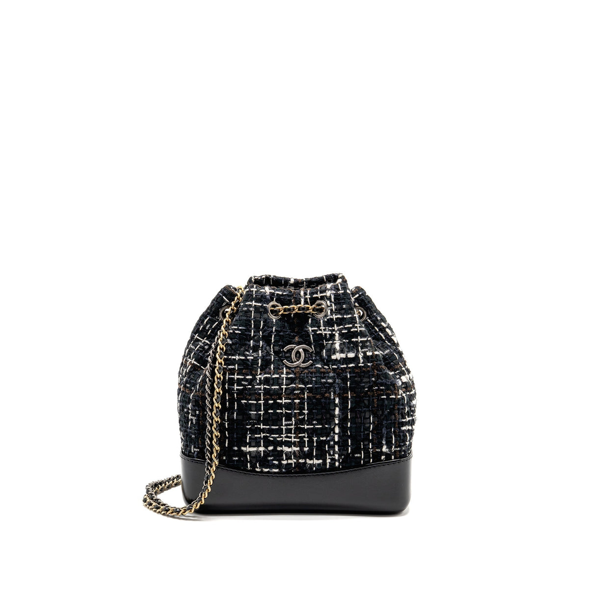 CHANEL SMALL GABRIELLE TWEED BACKPACK BLACK/WHITE/BROWN MULTICOLOUR HARDWARE