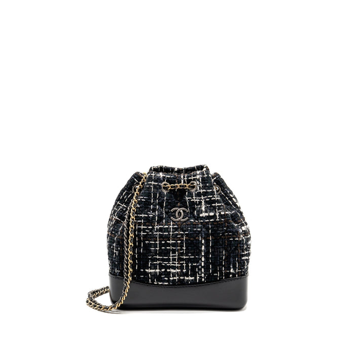 CHANEL SMALL GABRIELLE TWEED BACKPACK BLACK/WHITE/BROWN MULTICOLOUR HARDWARE