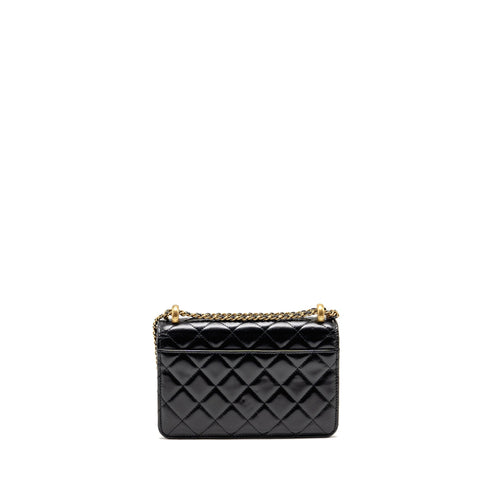 CHANEL GOLD CRUSH WALLET ON CHAIN CALFSKIN BLACK GHW (MICROCHIP)